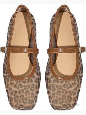 Women's Mesh Ballet Flats Square Closed Toe Maryjane Flat Shoes Comfortable